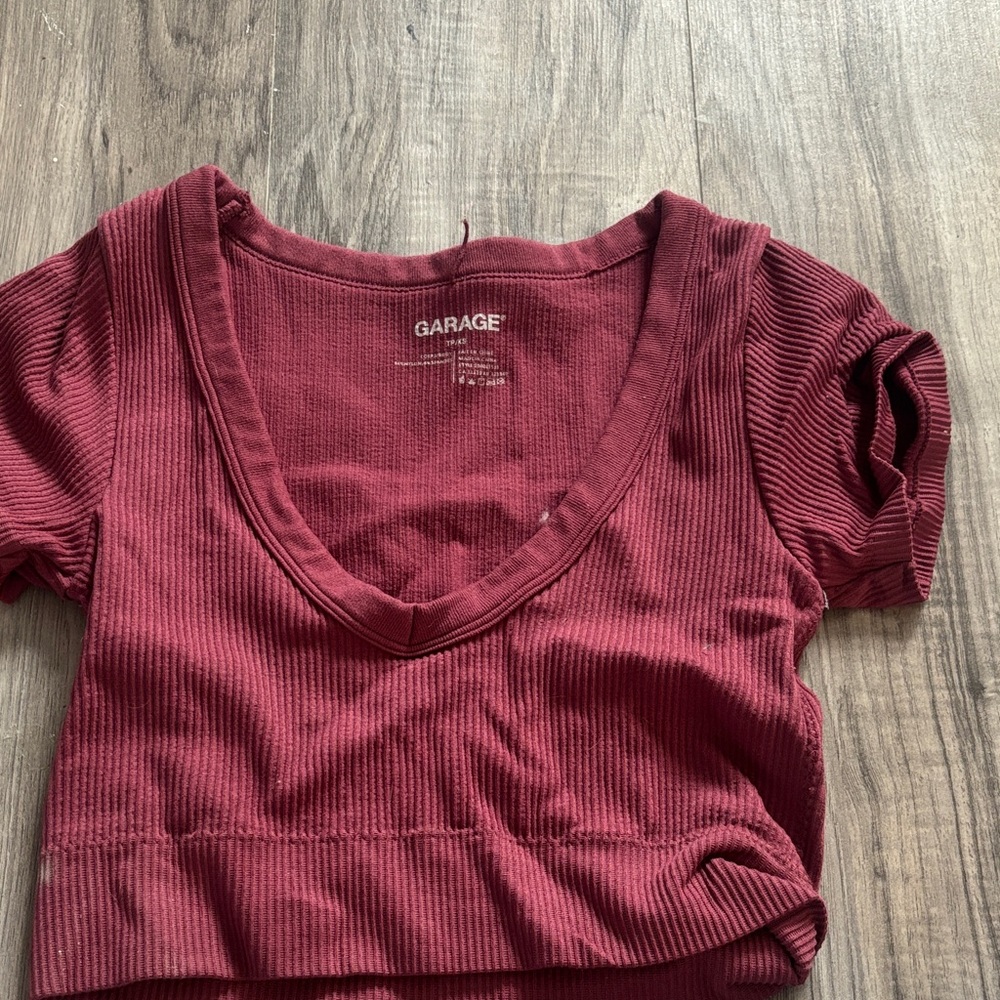 🤍2 for 15 🤍Garage Women's Ribbed Maroon Crop Top